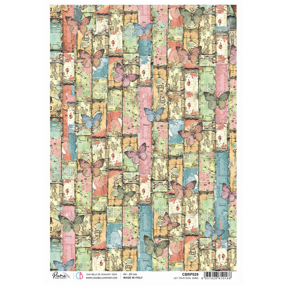 Papier ryżowy do decoupage A4 - Ciao Bella - Majestic Dream Let your soul shine - motyle, kolaż, tło