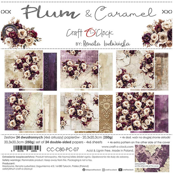 Zestaw papierów do scrapbookingu 20x20 - Craft o'clock - Plum & Caramel