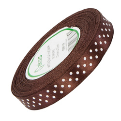 Wstążka satynowa w kropki 12 mm - brązowa 138 - 23 m - dekoracyjna tasiemka
