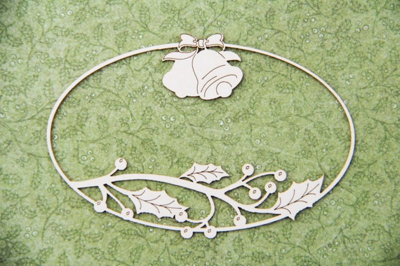 Tekturka Winter joy ramka owal - dzwonki i jemioła - Scrapiniec