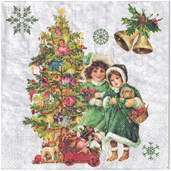 Serwetka 33x33cm -  Nostalgic Christmas dzieci przy choince