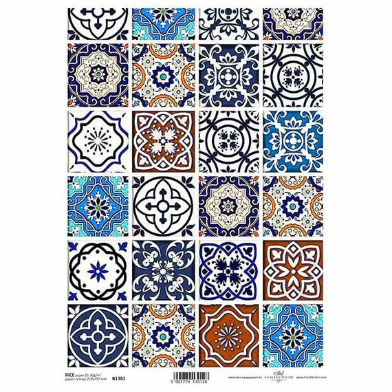 Papier ryżowy do decoupage A4, kafelki azulejos ITD-R1381