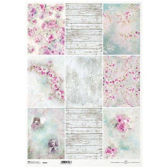 Papier ryżowy do decoupage A3 ITD-886L kwiaty, róże, deski, spękania