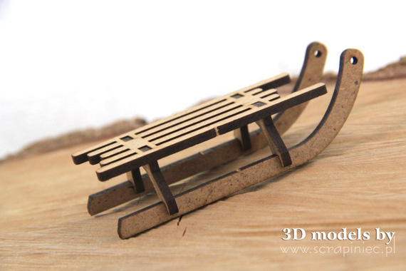 Tekturka - Tiny Wooden Sleigh - Mini Sanie HDF - Scrapiniec