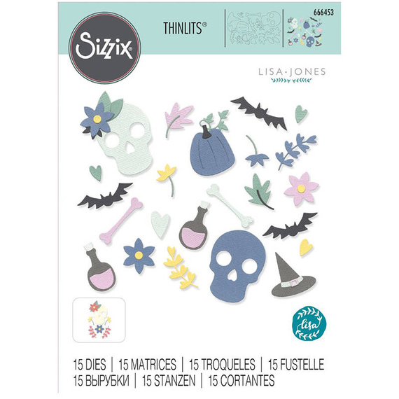 Wykrojnik Sizzix Thinlits - Spooky Icons by Lisa Jones czaszka dynia nietoperz
