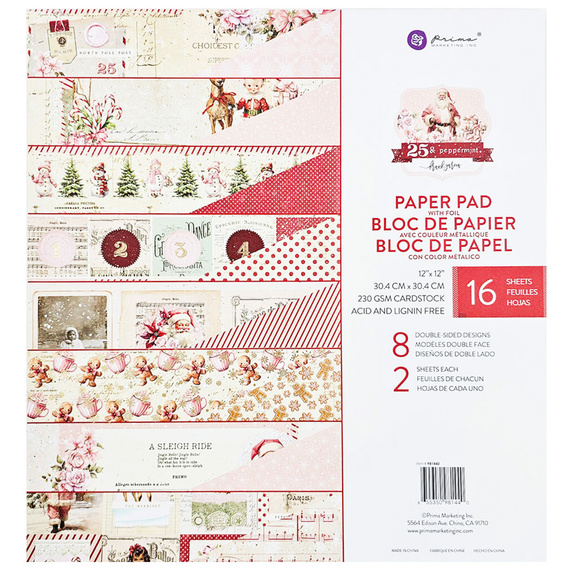 Zestaw papierów do scrapbookingu 30x30 - Prima - 25 & Peppermint