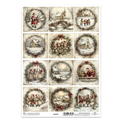 Zestaw tagów do scrapbookingu 0367 Święty Mikołaj, dzieci, Boże Narodzenie, krajobraz zimowy