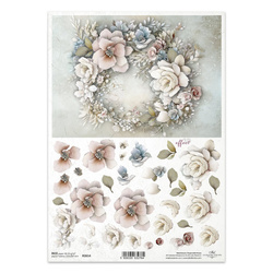 Papier ryżowy do decoupage A4 - wianek kwiatowy 3D - R2614 - Itd Collection