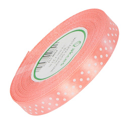 Wstążka satynowa w kropki 12 mm - łososiowa 117 - 23 m - dekoracyjna tasiemka