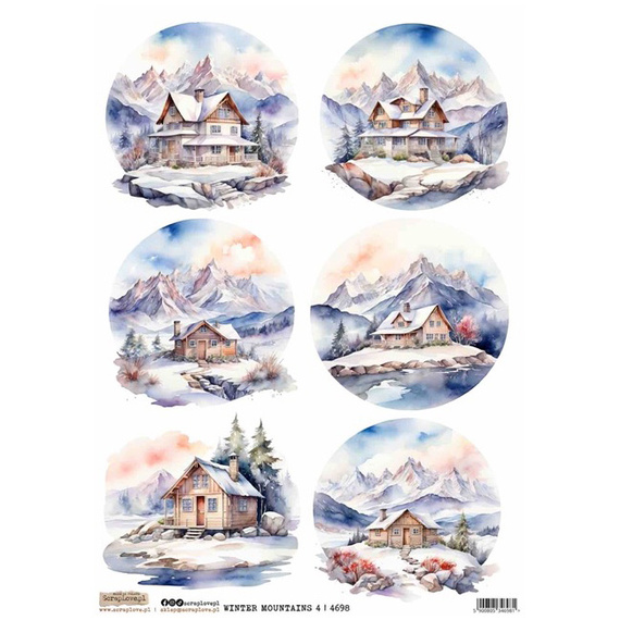 Papier ryżowy A4 - Scraplove - Winter Mountains 4 - Zimowe góry