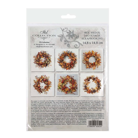 Zestaw papierów ryżowych - jesienne wiasnki szyszki jarzębina - RSM151 - Itd Collection