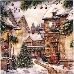 Serwetka 33x33cm - Villaggio Natale wioska Boże Narodzenie