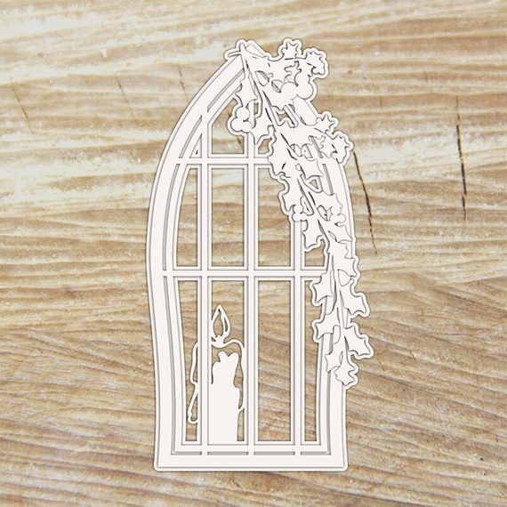 Tekturka Christmas by the fire - candle in a window - okno ze świeczką - Scrapiniec