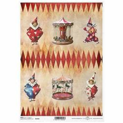 Papier ryżowy A4 do decoupage ITD-R1650 cyrk, karuzela, romby, klaun