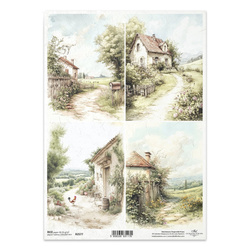 Papier ryżowy do decoupage A4 - wiejskie chatki - R2577 - Itd Collection