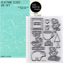 Wykrojnik + stempel - Memory Box - Playtime Elves - zima, elfy