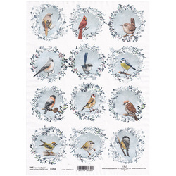 Papier ryżowy do decoupage ITD-R1968 zimowe ptaki, wieńce mrozem malowane, ptaszki