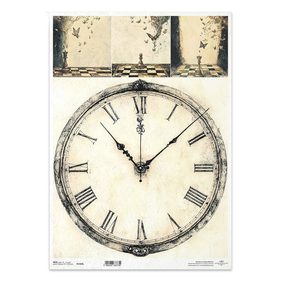 Papier ryżowy do decoupage A3 - zegar, szachy, motyle - R1464L - Itd Collection