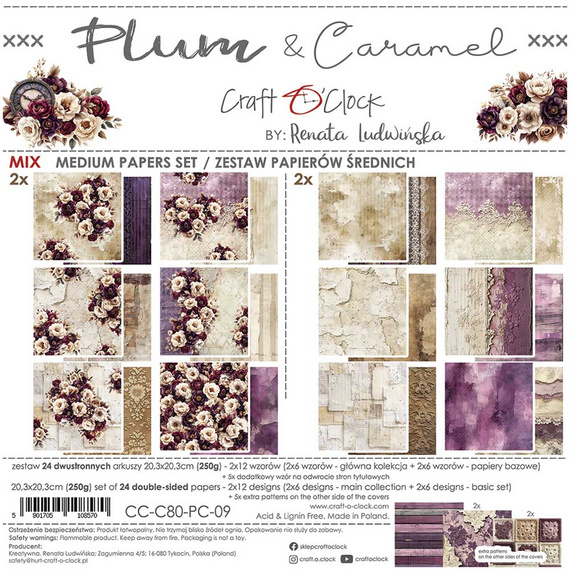Zestaw papierów do scrapbookingu 20x20 - Craft o'clock - Plum & Caramel mix