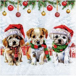 Serwetka do decoupage 33x33cm - Funny cute puppies świąteczne pieski