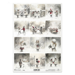 Papier ryżowy do decoupage A4 - zabawa na śniegu, dzieci - R2684- Itd Collection