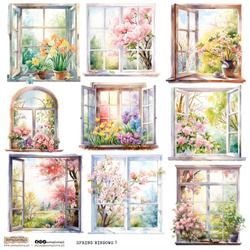 Naklejki papierowe - ScrapLove - Spring Windows 1 kwiaty w oknie