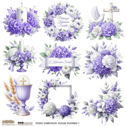 Naklejki papierowe - ScrapLove - First Communion Flowers Violet 1 Komunia