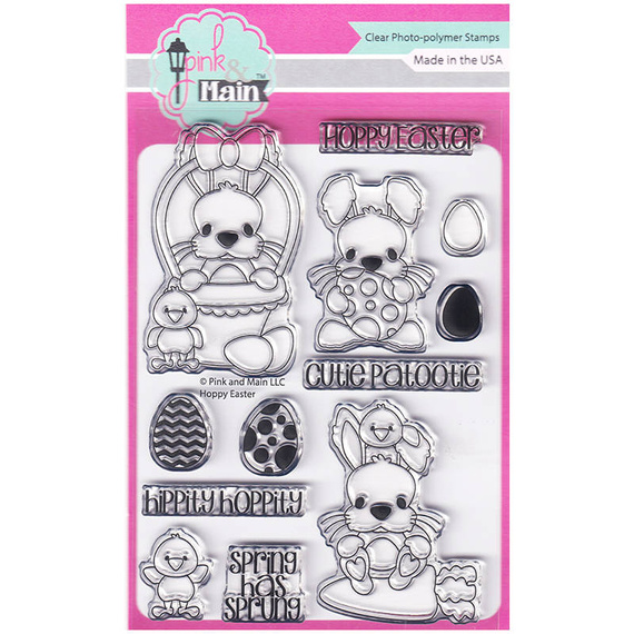 Stempel - Pink & Main - Hoppy Easter - pisanki kurczaczek króliczek Wielkanoc