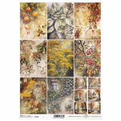 Papier ryżowy do decoupage A4 ITD-R2304 liście dębu, żołędzie, bluszcz, jarzębina, park