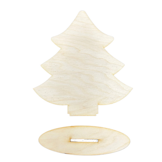 Drewniana choinka świąteczna stojąca z podstawką