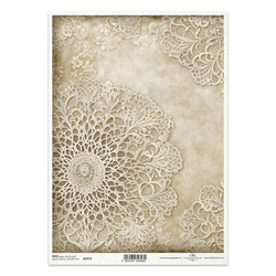 Papier ryżowy do decoupage A4 - kremowe koronki - R2474 - Itd Collection