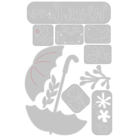 Wykrojnik Sizzix Thinlits - Flowers in Umbrella kwiaty parasol