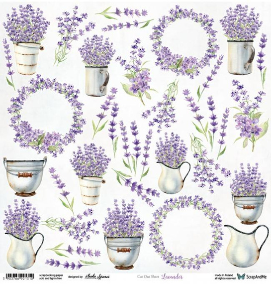 Papier do scrapbookingu 30x30 - ScrapAndMe - Lavender Flowers - arkusz do wycinania