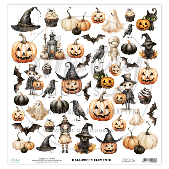Papier z elementami do scrapbookingu 30x30 - Mintay - Halloween