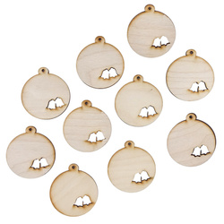 Drewniana ozdoba zawieszka bombka 6cm - Dzwoneczki - 10szt