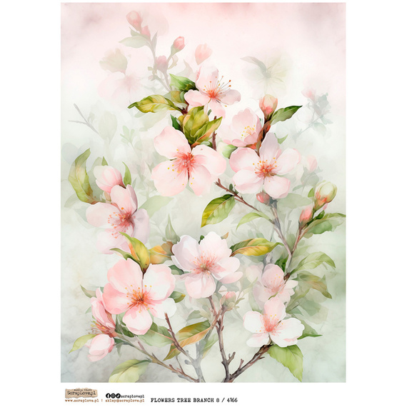Papier ryżowy A4 - Scraplove - Flowers Tree Branch 8 kwiaty owocowe