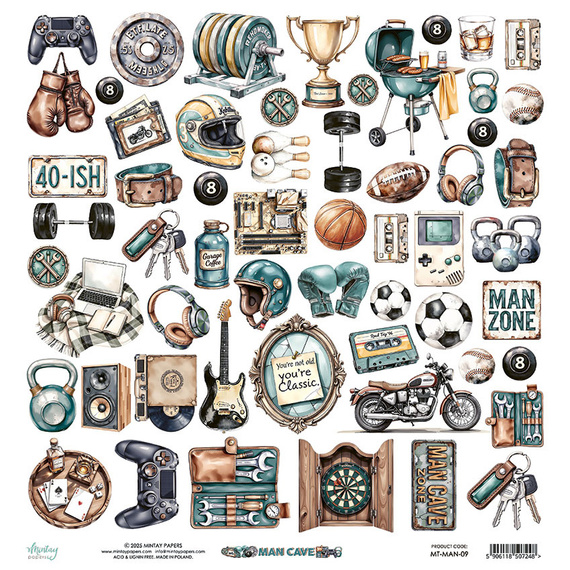 Papier z emementami do scrapbookingu 30x30 - Mintay - Man Cave