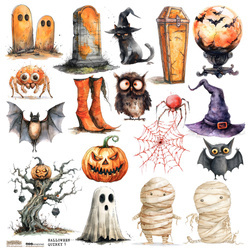 Naklejki papierowe - ScrapLove - Halloween Quirky 1 trumna duch pająk mumia