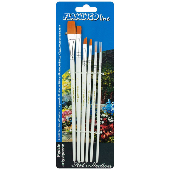 Zestaw pędzli syntetycznych okrągłych i płaskich Flamingo - 6 sztuk