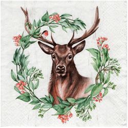 Serwetka do decoupage 33x33cm - Deer in wreath jeleń