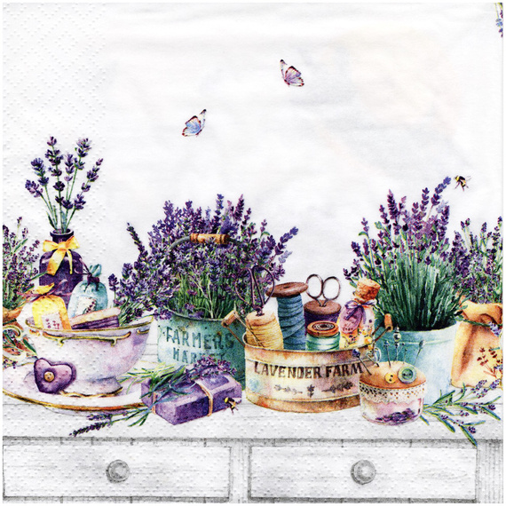 Serwetka do decoupage 33x33cm - Lavender Farm in Provence lawenda w doniczkach