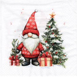 Serwetka do decoupage 33x33cm - Gnom med Gaver krasnal choinka prezenty