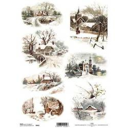 Papier ryżowy do decoupage ITD-R463 zabudowania domki kościół