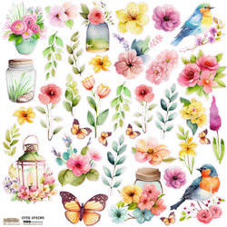Naklejki - ScrapLove - Cute Spring kwiaty ptaki motyle