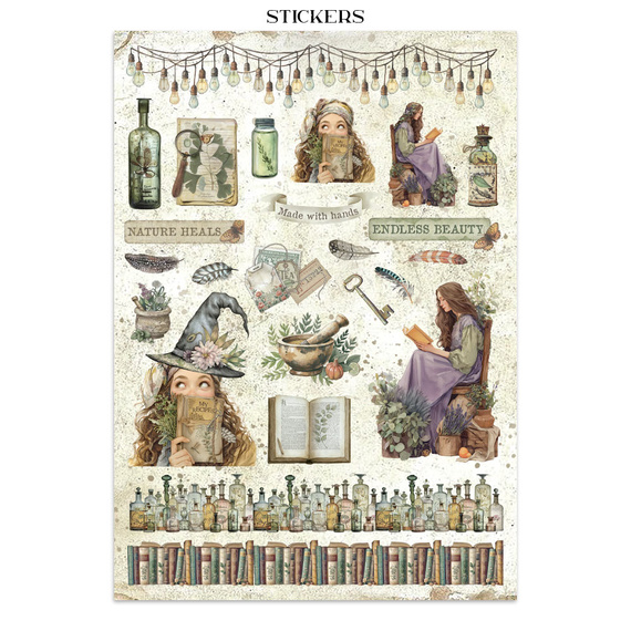 Zestaw papierów, naklejek i elementów Junk Journal - Herbarium Silvae - Stamperia