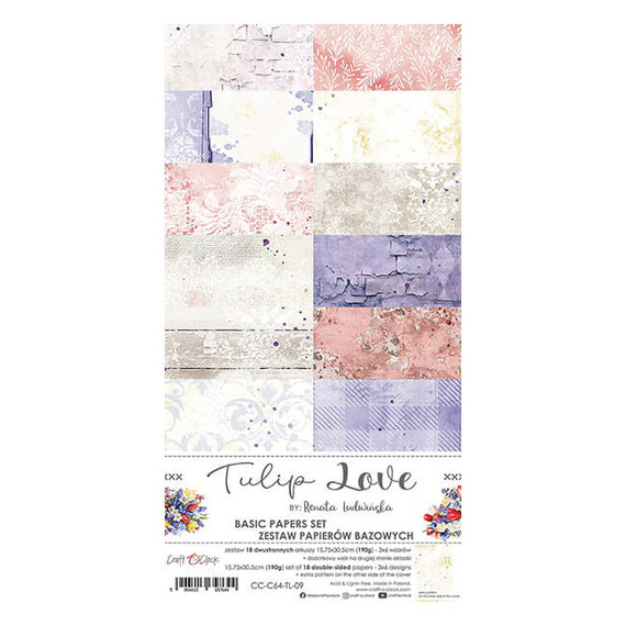 Zestaw papierów bazowych do scrapbookingu 15x30 - Craft o'clock - Tulip Love