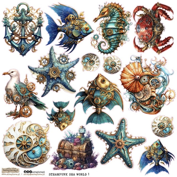 Naklejki papierowe - ScrapLove - Sea World - Steampunk Morskie 1