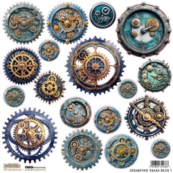 Naklejki papierowe - ScrapLove - Gears Blue - Steampunk Koła Zębate Niebieskie 1