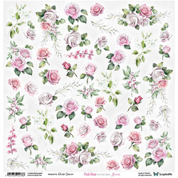 Papier do scrapbookingu 30x30 - ScrapAndMe - Pink Roses - Flowers - arkusz do wycinania