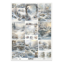 Papier ryżowy do decoupage A4 - zimowy ogród ptaki - R2560 - Itd Collection